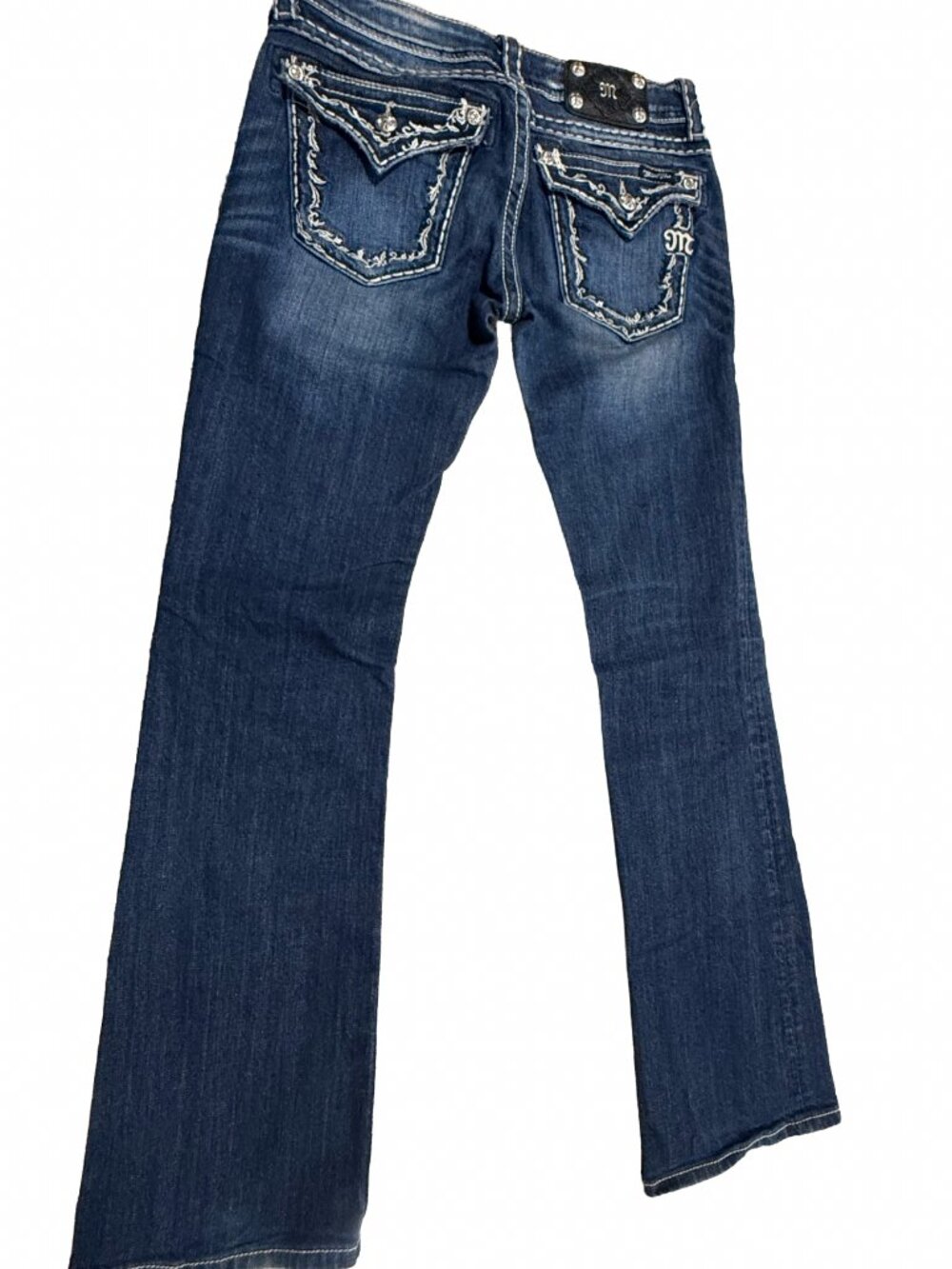 Miss Me JS5014B46 Bootcut Jeans Size 28 Dark Wash Thick Stitch Embellished Y2K